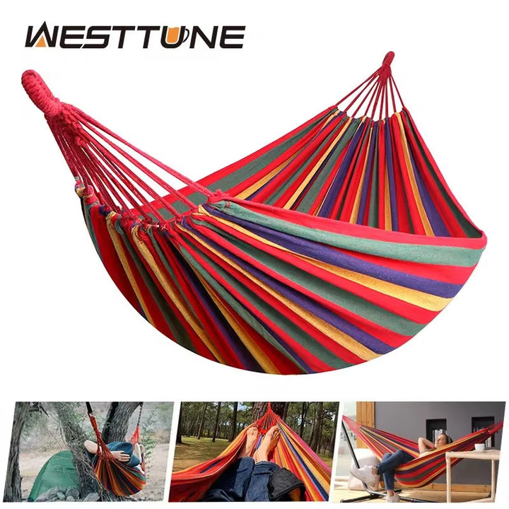 WESTTUNE Outdoor Canvas Hammock Camping Swing Hammock with Tree Ropes Load-Bearing up to 200Kg Perfect for Garden Patio Backyard