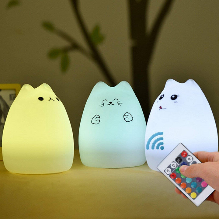 Cat Lamp,  Remote Control Silicone Kitty Night Light for Kids Toddler Baby Girls Rechargeable Cute Kawaii Nightlight , White , 4 Piece Set